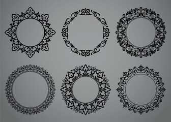 Set of decorative frames Elegant vector element for design in Eastern style, place for text. Floral black and gray borders. Lace illustration for invitations and greeting cards