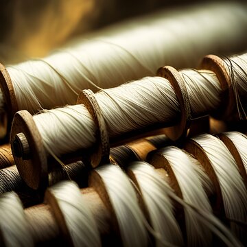 
Title	
Lime of vintage antique primitive cotton weaving mill pirn bobbins, steel white cotton thread, 