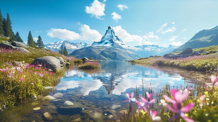 Naklejka na ściany i meble Beautiful mountain background., Illustration AI Generative