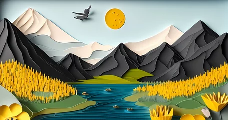 Poster Beautiful 2d paper landscape in origami style for art banner © Александр Ковалёв