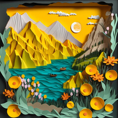 Abstract colorful nature 2d background in paper cut style for art banner