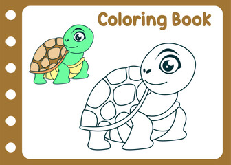 coloring book cute turtle cartoon 