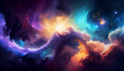 Obraz na płótnie Canvas A colorful space galaxy background with a nebula, Generative AI