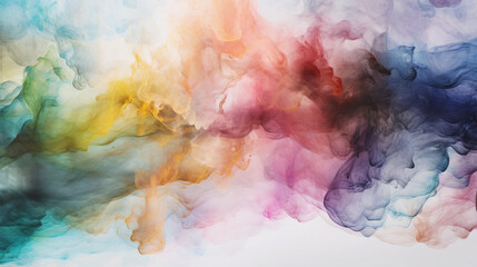 Drops of colorful paint in water. Whirlpool of splashes, clouds and waves in motion. Colorful smoke cloud, underwater abstract background. Generative AI