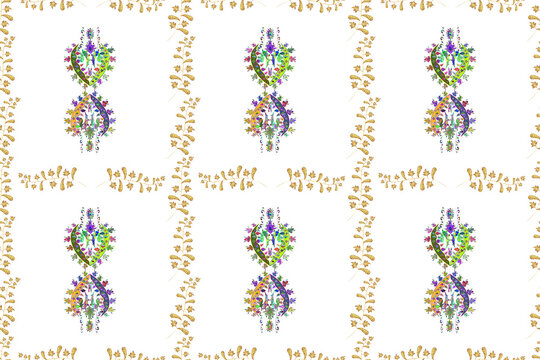 Seamless pattern with interesting doodles on colorfil background. Pano. Raster illustration.