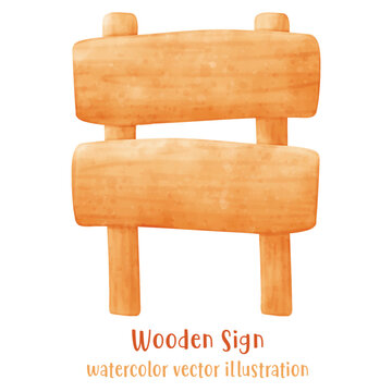 Wooden Sign, Watercolor Wood, Beach Sign Vector Illustration