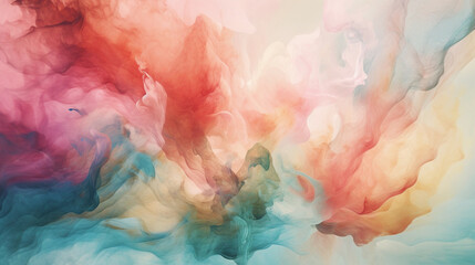 Drops of colorful paint in water. Whirlpool of splashes, clouds and waves in motion. Colorful smoke cloud, underwater abstract background. Generative AI