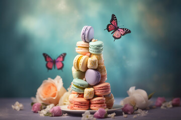 Tower of macaroons created by generative AI