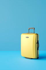 Yellow suitcase on blue background. 3D rendering