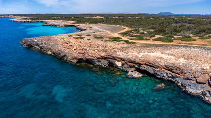 Fototapeta na wymiar coastline of Estalella, Llucmajor, protected area, Xarxa Natura 2000 Cap Enderrocat-Cap Blanc, Majorca, Spain