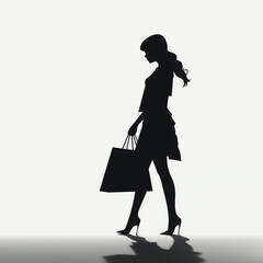 silhouette of girl with shopping bag, isolated vector illustration on white background for logo, graphic design, advertising, and marketing. generative ai