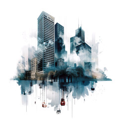 illustration of futuristic buildings, blue and white shade, Generative AI