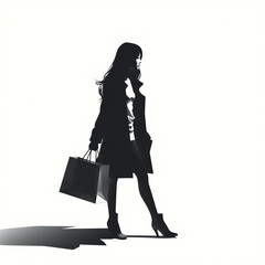 silhouette of girl with shopping bag, isolated vector illustration on white background for logo, graphic design, advertising, and marketing. generative ai