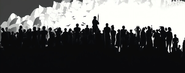 silhouette of cheering crowd in protest. generative ai