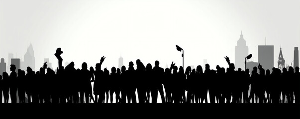 Fototapeta na wymiar silhouette of cheering crowd in protest. generative ai