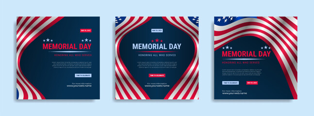 Memorial day Social media post template design with the national flag of the United States of America