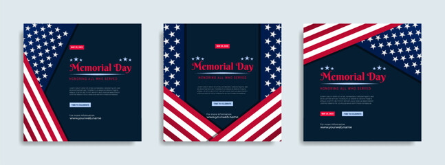 Memorial day Social media post template design with the national flag of the United States of America