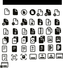 set of black documents icons