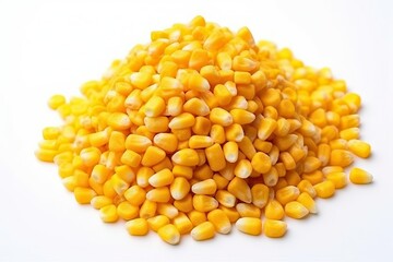 Pile of sweet corn kernel on white background