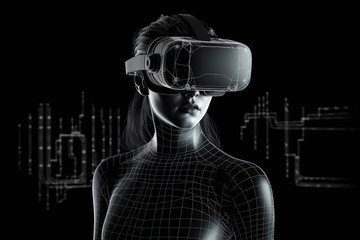 Woman in virtual reality glasses, generative ai.