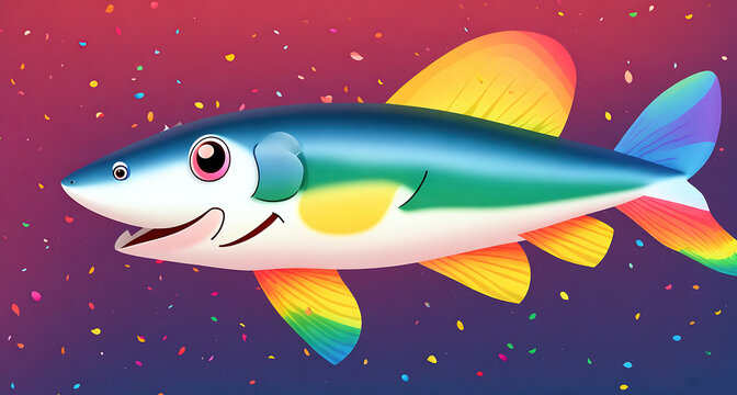Illustration of a Rainbow Shark character - created with Generative AI
