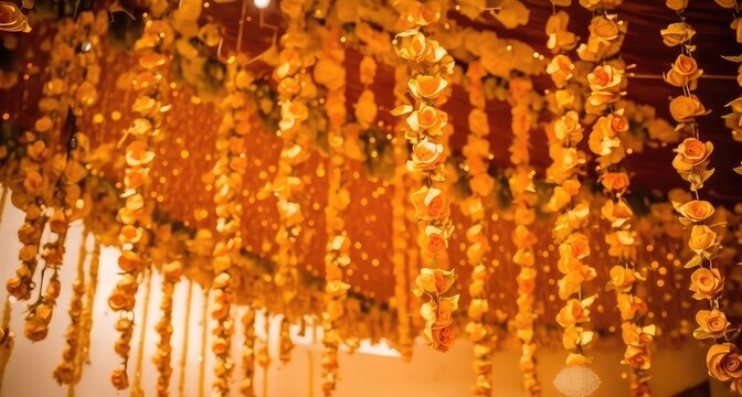 natural and fresh marigold flower garland wallpaper for shadi generative ai