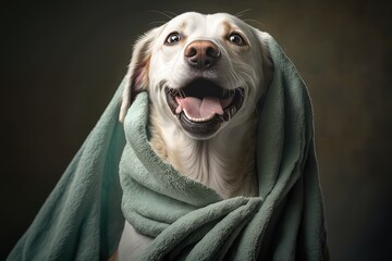 joyful and hygiene doggy background with towel for animal care generative ai