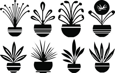 Set of potted plant silhouettes. Potted plant icons set. Set of potted plants. Vector illustration