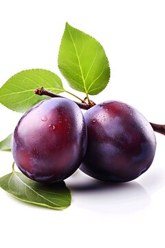 plums with leaves. Generative AI