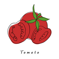 Fresh red tomatoes. Tomato cut in half, a slice and a whole tomato.