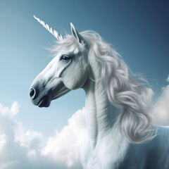 Plakat Portrait of magical unicorn with white mane Generative AI