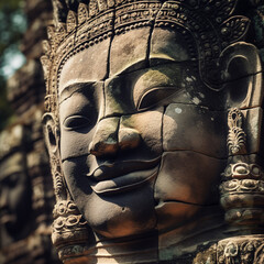 Close up portrait of Buddha carving stone Generative AI