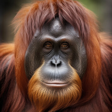 Close up portrait of orangutan Generative AI