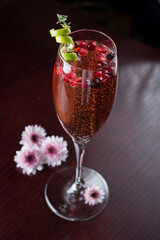 Champagne with fruit, strawberries and raspberries