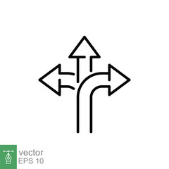 3 arrow way icon. Simple outline style. Choice, option, pathway, opportunity, three, road concept. Thin line symbol. Vector symbol illustration isolated on white background. EPS 10.