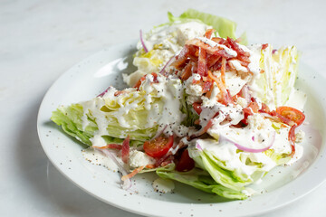 A view of a wedge salad.