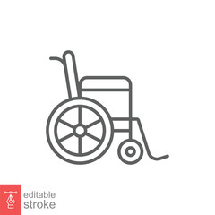 Handicap wheelchair icon. Simple outline style. Chair, wheel, disabled, injury, medical concept. Thin line symbol. Vector symbol illustration isolated on white background. Editable stroke EPS 10.