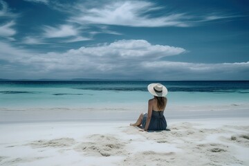 Young girl Lying on the Beach - Generative AI