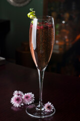 Champagne with fruit, strawberries and raspberries