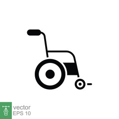 Handicap wheelchair icon. Simple solid style. Chair, wheel, disabled, injury, medical concept. Black silhouette, glyph symbol. Vector symbol illustration isolated on white background. EPS 10.