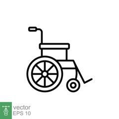 Fototapeta na wymiar Handicap wheelchair icon. Simple outline style. Chair, wheel, disabled, injury, medical concept. Thin line symbol. Vector symbol illustration isolated on white background. EPS 10.