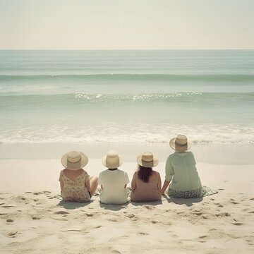 A family sunbathing on the beach - Generative AI
