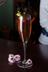 Champagne with fruit, strawberries and raspberries