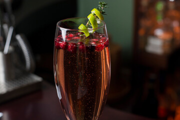 Champagne with fruit, strawberries and raspberries