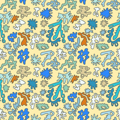 Seamless abstract unique pattern with cartoon simple colorful elements