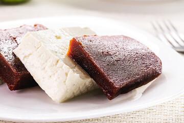 Romeo e Julieta, Brazilian sweet and dessert made with cheese and guava, typical meal from Minas...