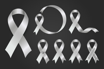 Silver awareness ribbon used to represent many causes including brain disorders and disabilities, limb loss, and schizophrenia.