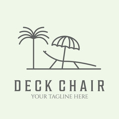 summer deck chair line art tropical minimalist design icon logo