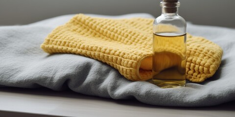 Hot water bottle and a cozy blanket, symbolizing the comforting aspects of home remedies for illness, concept of Comforting atmosphere, created with Generative AI technology