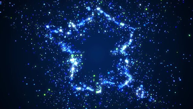 Nebulous Abstract Motion Blue Magic Shiny Twinkle France Map Dotted Lines Silhouette With Glitter Sparkle Dust Particles, Seamless Loop